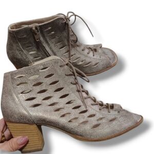 Paul Green Women's Gray Lace-Up Peep Toe Ankle Boots Size Women's 8